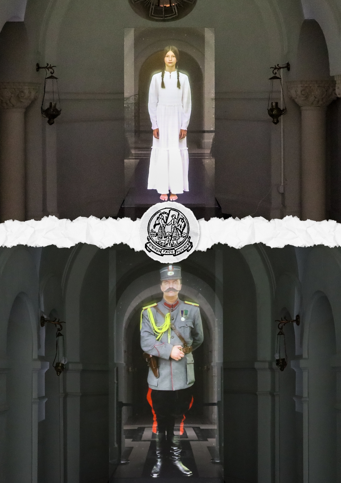 Hologramele generalului Eremia Grigorescu și eroinei Măriuca Zaharia, gazdele Mausoleului Eroilor din Mărășești